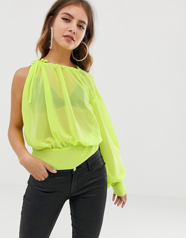 Asos Design Sheer One Shoulder Top-green