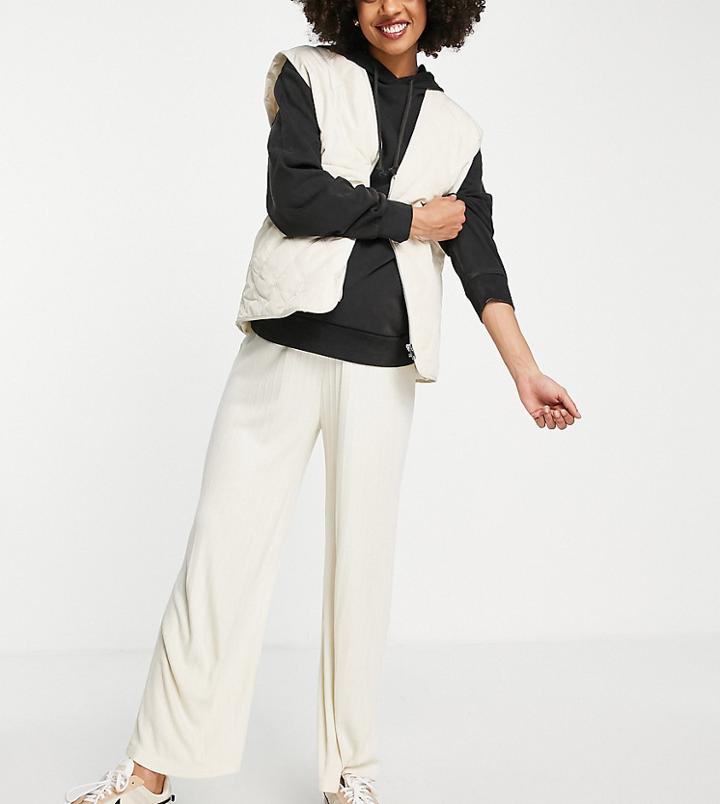 River Island Maternity Wide Leg Ribbed Pants In Camel - Part Of A Set-neutral