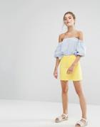 New Look Cut Off Denim Mini Skirt - Yellow
