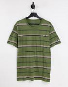 Champion Small Logo Striped T-shirt In Khaki-green