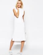 Adpt Knitted Clean Dress With Side Splits And High Neck - White
