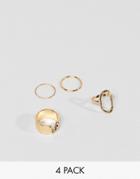 Asos Design Pack Of 4 Rings With Open Shape Design In Gold - Gold