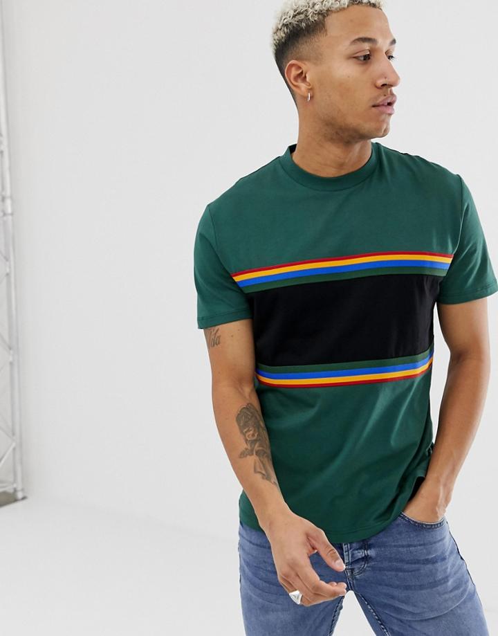 Asos Design Relaxed T-shirt With Contrast Taping In Green - Green