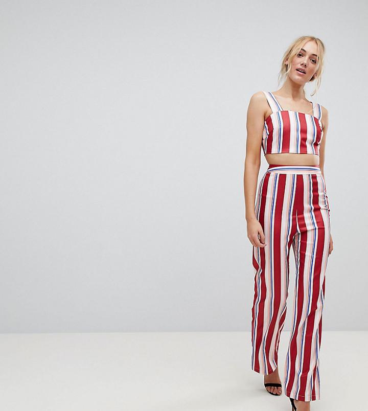 Fashion Union Tall Wide Leg High Waisted Pants In Stripe Co-ord - Red