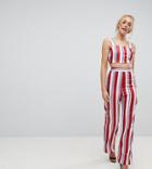 Fashion Union Tall Wide Leg High Waisted Pants In Stripe Co-ord - Red