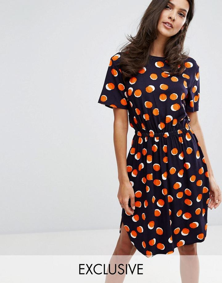 Warehouse Abstract Dot Gathered Waist Dress - Multi