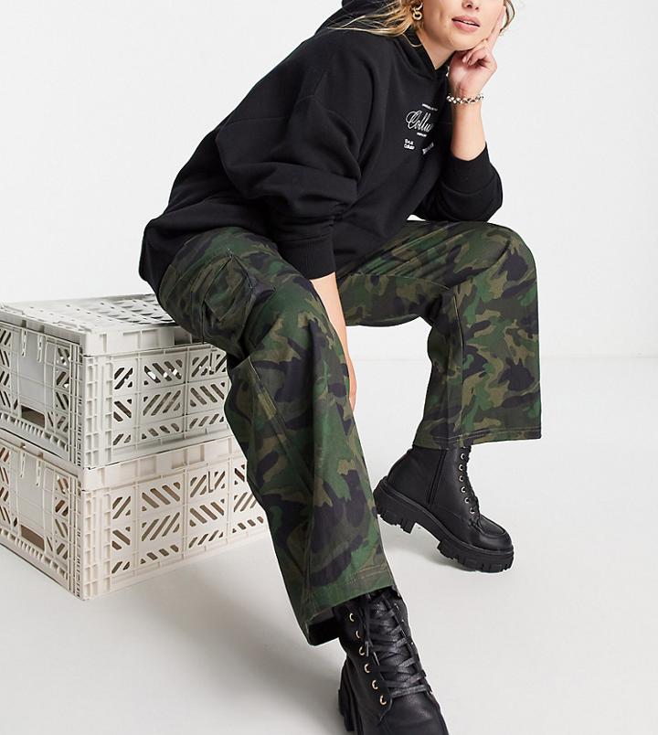 Collusion Plus Ultimate Low Rise Pants In Khaki Camo-green