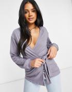 Peek & Beau Lounge Rib Slouchy Cardigan In Gray-green