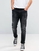 Hoxton Denim Jeans Clean Wash Black Ripped Slim - Black