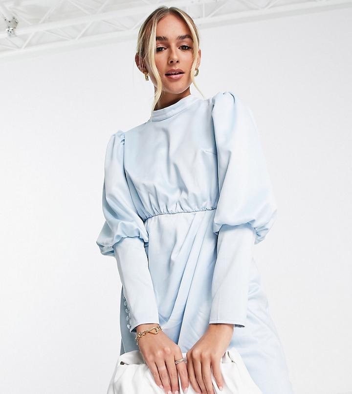 Collective The Label Exclusive High Neck Satin Mini Dress In Powder Blue