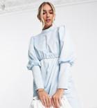 Collective The Label Exclusive High Neck Satin Mini Dress In Powder Blue