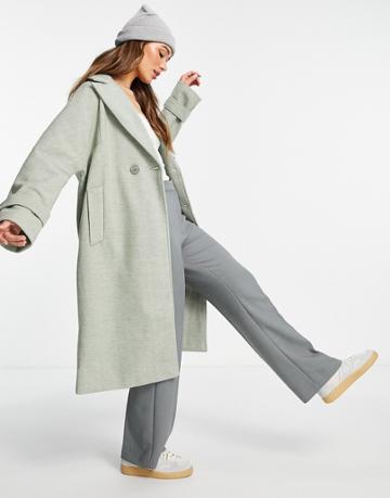 Aligne Double Breasted Coat In Green Herringbone