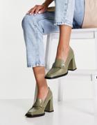 Asos Design Pixie Square Toe Heeled Loafers In Sage Green