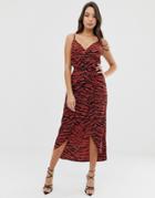 Asos Design Cami Wrap Maxi Dress In Tiger Print - Multi