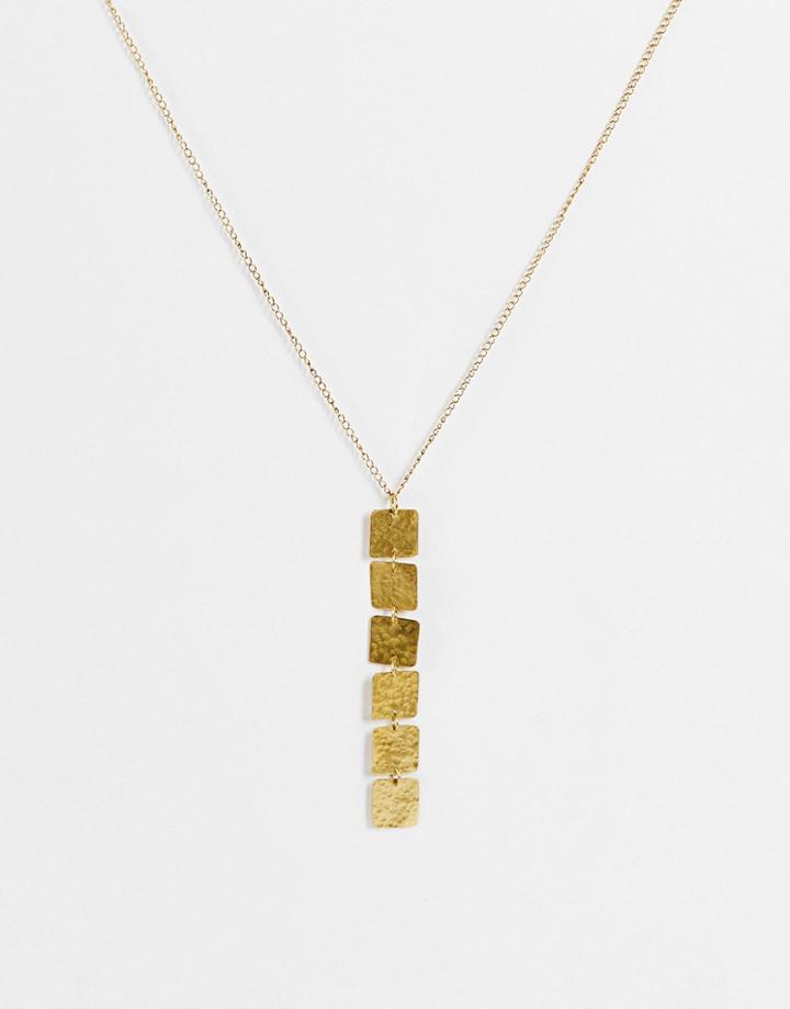People Tree Square Drop Necklace In Brass-gold