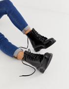 London Rebel Lace Up Wellie Boots - Black