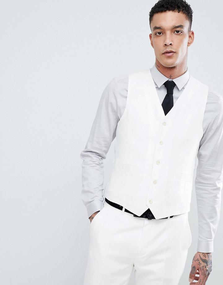 Devil's Advocate Wedding Skinny Fit Textured Vest - Cream