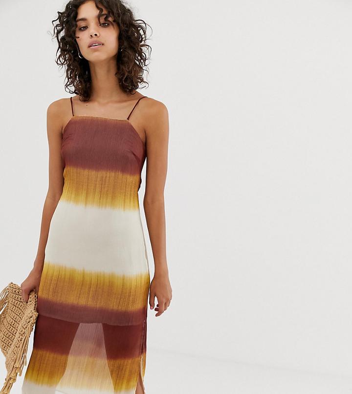 Stradivarius Tie Dye Square Neck Cami Dress In Multi-orange