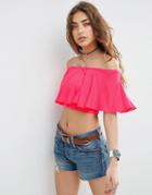 Asos Off Shoulder Top With Ruffle Detail - Pink