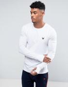 Intense Long Sleeve T-shirt In White Muscle Fit With Logo - White