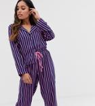 Asos Design Petite Shirt & Pants Pyjama Stripe Set In 100% Modal-multi