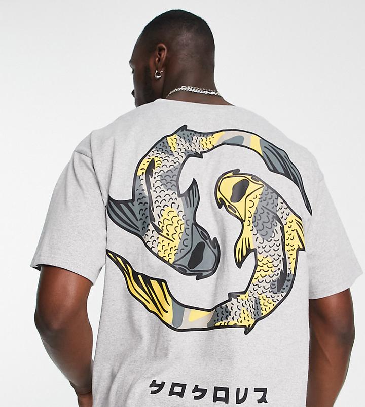 Hnr Ldn Tall Koi Back Print Oversized T-shirt In Gray