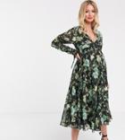 Asos Design Maternity Midi Dress With Stretchy Smock Waist In Floral Print