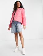 Pieces Quilted Short Jacket In Bright Pink