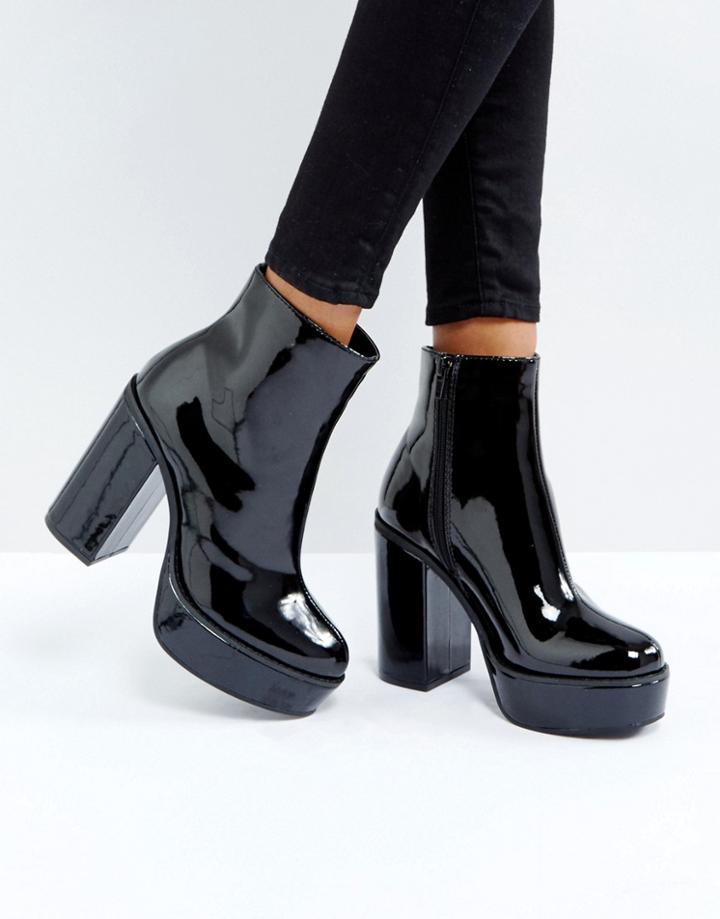 London Rebel Patent Platform Boots - Black