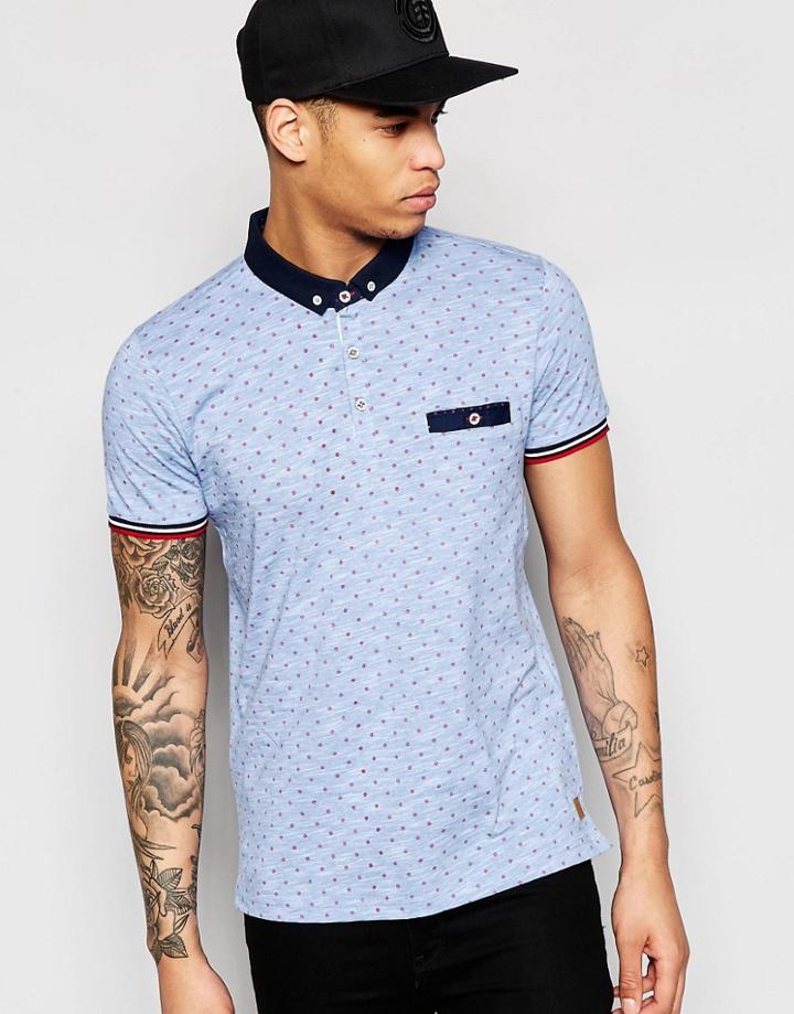 Brave Soul Small Geo Print Polo Shirt - Blue