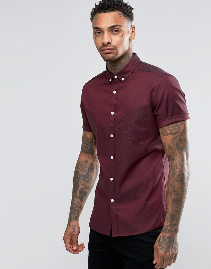 Asos Skinny Oxford Shirt In Burgundy - Burgundy