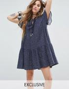 Reclaimed Vintage Inspired Tiered Mini Dress With Tie Up Neck - Black
