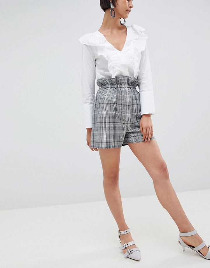 Asos Design Tailored Check Short With Paperbag Waist - Multi