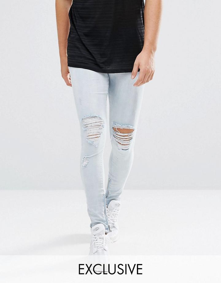 Granted Skinny Jeans In Light Blue With Knee Rips And Zip Ankle - Blue