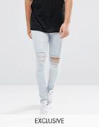 Granted Skinny Jeans In Light Blue With Knee Rips And Zip Ankle - Blue