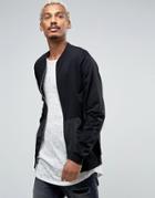 Asos Jersey Bomber Jacket With Woven Pocket & Taping - Black