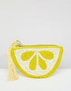 Pull & Bear Lemon Beaded Purse In Yellow - Yellow