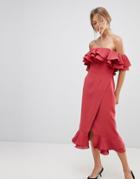 C/meo Collective Immerse Off Shoulder Ruffle Midi Dress - Red