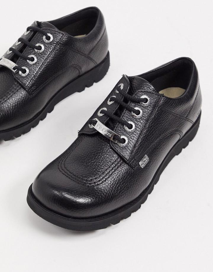 Kickers Kick Low Luxx Lace Up Flat Shoes In Black Leather