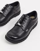 Kickers Kick Low Luxx Lace Up Flat Shoes In Black Leather