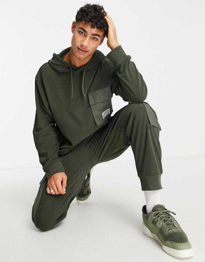 Topman Cargo Hoodie In Khaki - Part Of A Set-green
