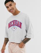 Asos Design Oversized Cropped T-shirt With City Print In White Marl - White