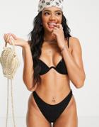 South Beach Mix & Match High Leg Bikini Bottom In Black Metallic