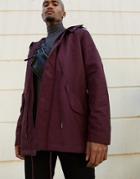 Asos Design Parka Jacket In Burgundy With Fleece Lining-red