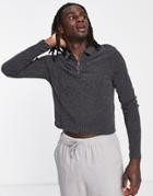 Asos Design Muscle Fit Long Sleeve Polo T-shirt In Black Texture With Contrast Stitch