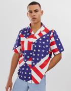 Asos Design Relaxed Fit Shirt In America Flag Print - Red