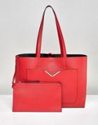Asos Front Pocket Shopper Bag With Removable Clutch - Red