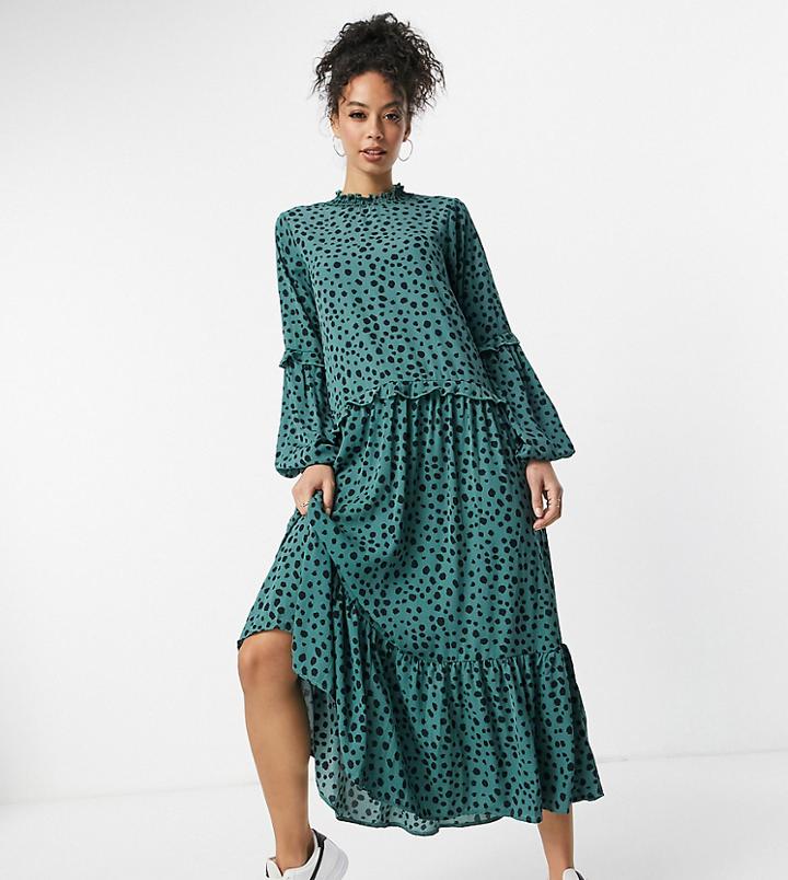 Missguided Tall Midi Smock Dress With High Neck In Teal-blues