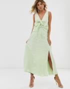 Asos Design Knot Front Pleated Maxi Dress - Green