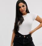 Asos Design Petite Skinny Fit T-shirt Body In Rib In White - White